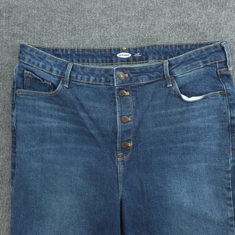 Old Navy Jeans Womens 18 Blue Extra High Rise Flare Button Fly Stretch Denim‎